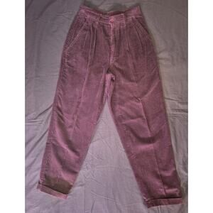Vtg Princeton Club Pants  Size 0 Plum Corduroy Pleated High Rise Pant barrel leg